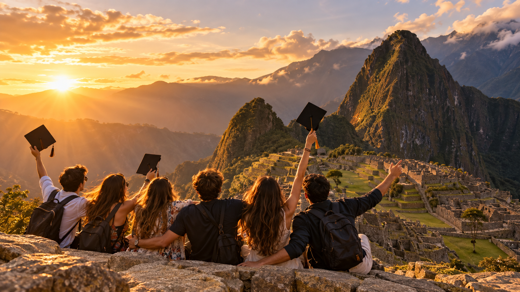 Amigos compartiendo un viaje a Machu Picchu